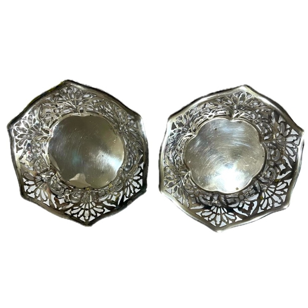Vintage TBB England Silver Plate EPNS Small Floral Pierced Trinket Dish Bowls